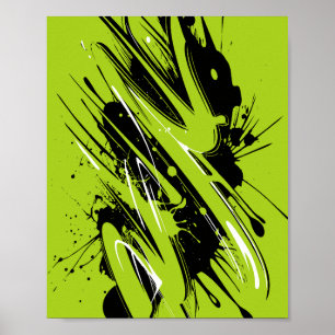 Energetische Schlaganfälle von grün und schwarz Poster