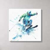 Energetischer Skifahrer in Blue Jacket - Fesselnde Leinwanddruck (Vorderseite)