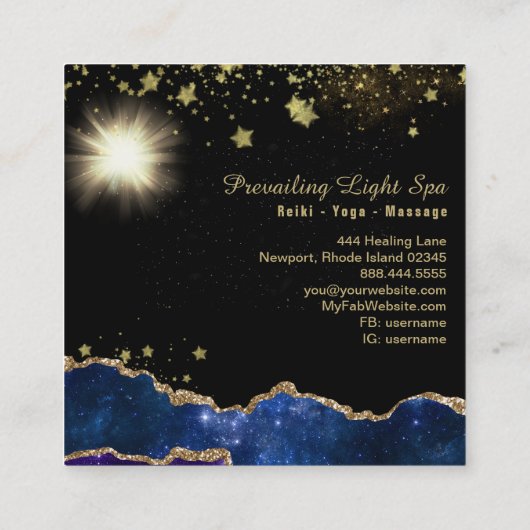 *~* Energieball Agate Light Lila Gold Quadratische Visitenkarte (Rückseite)