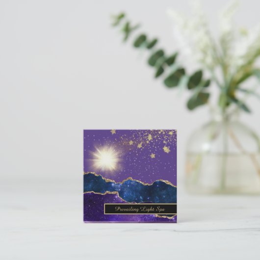 *~* Energieball Agate Light Lila Gold Quadratische Visitenkarte (Stehend Vorderseite)