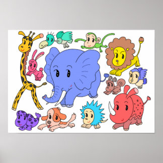 Energiegeladen! Zwölf fröhliche Tiere. Poster