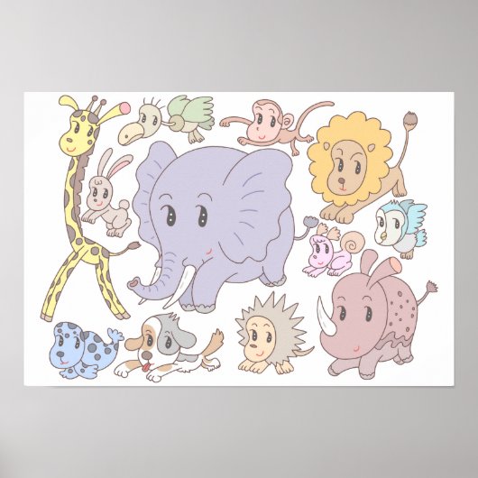Energiegeladen! Zwölf fröhliche Tiere. Poster (Vorne)
