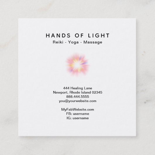 *~* Energiehandschuh für Reiki Lichtheilung Quadratische Visitenkarte (Rückseite)