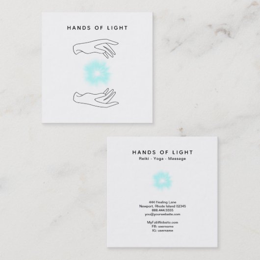 *~* Energiehandschuhe + Reiki Lichtheilung Quadratische Visitenkarte (Vorne/Hinten)