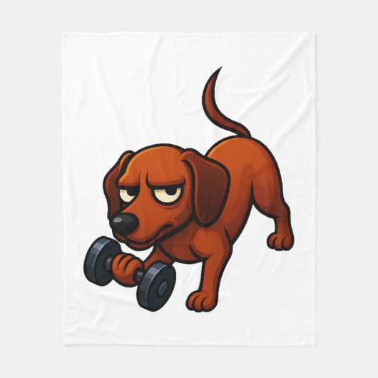 Energische Dachshund-Hantel-Comic-Motivation Fleecedecke (Vorderseite)