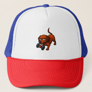Energische Dachshund-Hantel-Comic-Motivation Truckerkappe