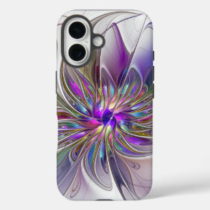 Energische, farbenfrohe abstrakte fraktale Blumenk iPhone 16 Hülle