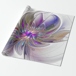 Energische, farbenfrohe abstrakte fraktale Blumenk Geschenkpapier
