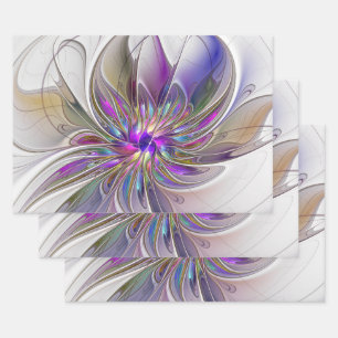 Energische, farbenfrohe abstrakte fraktale Blumenk Geschenkpapier Set