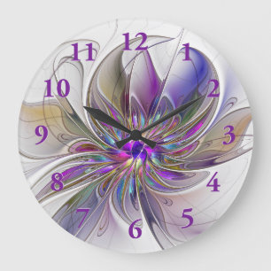 Energische, farbenfrohe abstrakte fraktale Blumenk Große Wanduhr