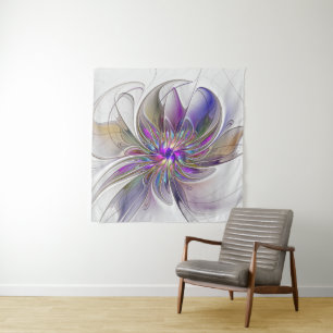 Energische, farbenfrohe abstrakte fraktale Blumenk Wandteppich