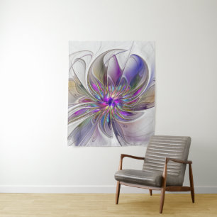 Energische, farbenfrohe abstrakte fraktale Blumenk Wandteppich