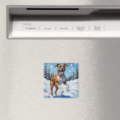 Energischer Boxerhund springt im Winterschnee Spaß Magnet (In Situ (Geschirrspüler))