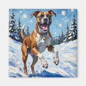 Energischer Boxerhund springt im Winterschnee Spaß Magnet (Vorne)