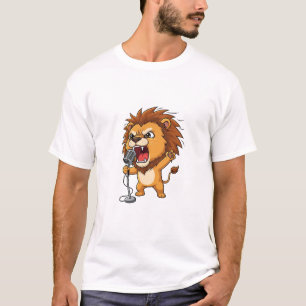 Energischer Cartoon-Löwe singt T-Shirt