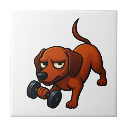Energischer Dachshund-Hantel-Comic-Motivation Fliese (Vorderseite)