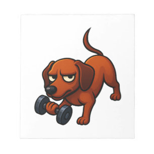 Energischer Dachshund-Hantel-Comic-Motivation Notizblock