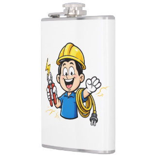 Energischer Elektriker Maskottchen Blitz Cartoon K Flachmann