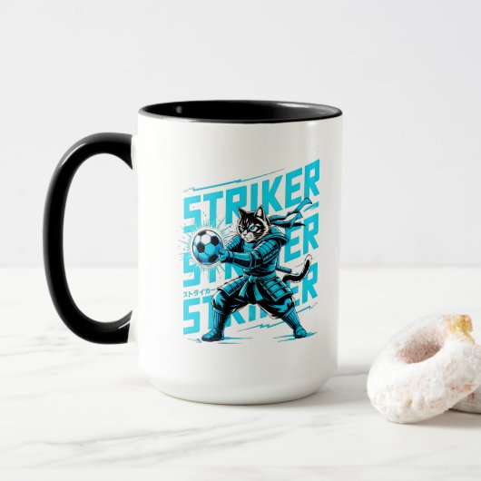 Energischer Fußball-Katzen-Kaffeebecher Tasse (Mit Donut)
