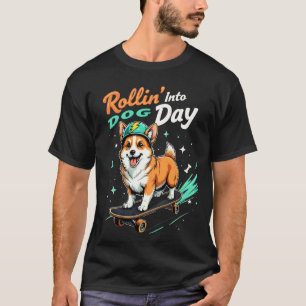 Energischer Skater Corgi Reitet Blitz Action Hund T-Shirt