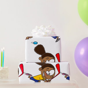 Energisches Mädchen beim Hockeyspiel Geschenkpapier