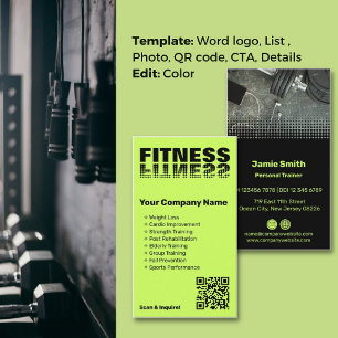 Energize Brand Lime Green & Black Personal Trainer Visitenkarte