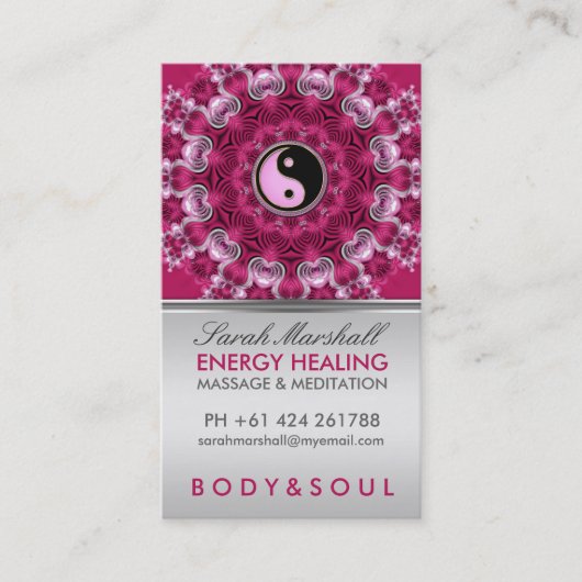 Energy Healing Holistic Pink Silver Business Card Visitenkarte (Vorderseite)