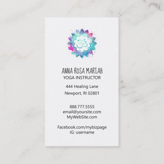 *~* Energy Healing Lotus Mandala Om Om Symbol Visitenkarte (Rückseite)