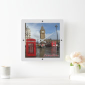 ENG063 LONDON BIG BEN, Doppeldecker Bus, Square W Quadratische Wanduhr (Zuhause)
