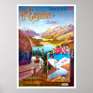 Engadin, Schweiz, Landschaft und Bergstrasse Poster
