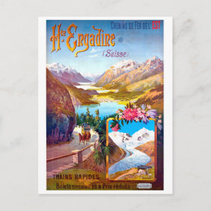 Engadin, Schweiz, Landschaft und Bergstrasse Postkarte
