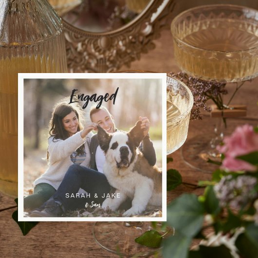 Engaged Couple Photo With Pet Fun Cocktail  Serviette