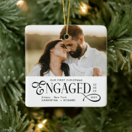 Engaged Couples 2 Photos Stylish First Christmas Keramikornament