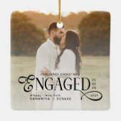 Engaged Couples 2 Photos Stylish First Christmas Keramikornament (Rückseite)