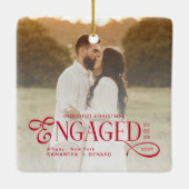 Engaged Couples 2 Photos Stylish First Christmas Keramikornament (Rückseite)