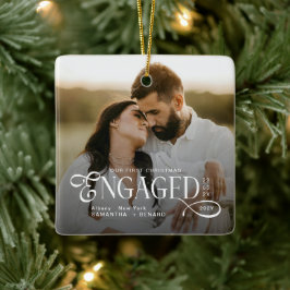 Engaged Couples 2 Photos Stylish First Christmas Keramikornament