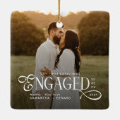 Engaged Couples 2 Photos Stylish First Christmas Keramikornament (Rückseite)