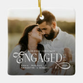 Engaged Couples 2 Photos Stylish First Christmas Keramikornament (Vorderseite)