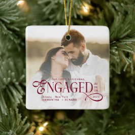Engaged Couples 2 Photos Stylish First Christmas Keramikornament