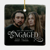 Engaged Couples 2 Photos Stylish First Christmas Keramikornament (Rückseite)