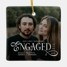 Engaged Couples 2 Photos Stylish First Christmas Keramikornament