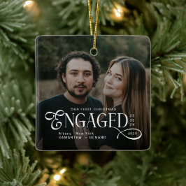Engaged Couples 2 Photos Stylish First Christmas Keramikornament