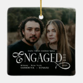 Engaged Couples 2 Photos Stylish First Christmas Keramikornament (Rückseite)