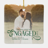 Engaged Couples 2 Photos Stylish First Christmas Keramikornament (Rückseite)
