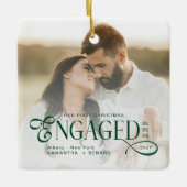 Engaged Couples 2 Photos Stylish First Christmas Keramikornament (Vorderseite)