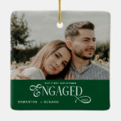 Engaged Couples Photo Stylish First Christmas Cer Keramikornament (Rückseite)
