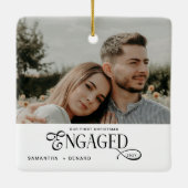 Engaged Couples Photo Stylish First Christmas Keramikornament (Rückseite)