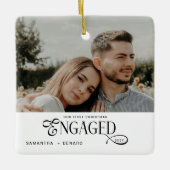 Engaged Couples Photo Stylish First Christmas Keramikornament (Vorderseite)