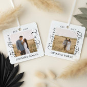 Engaged Couples Photo Two Hearts One Soul Keepsake Ornament Aus Metall