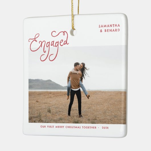 Engaged Couples Photo Whimsical Keramikornament (Links)